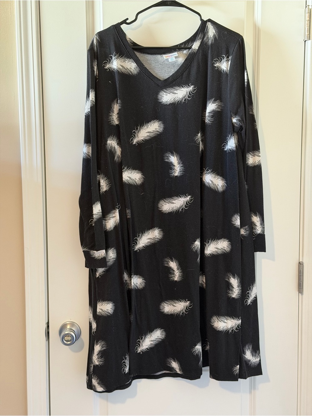 LuLaRoe Black Dress with White Feather Print